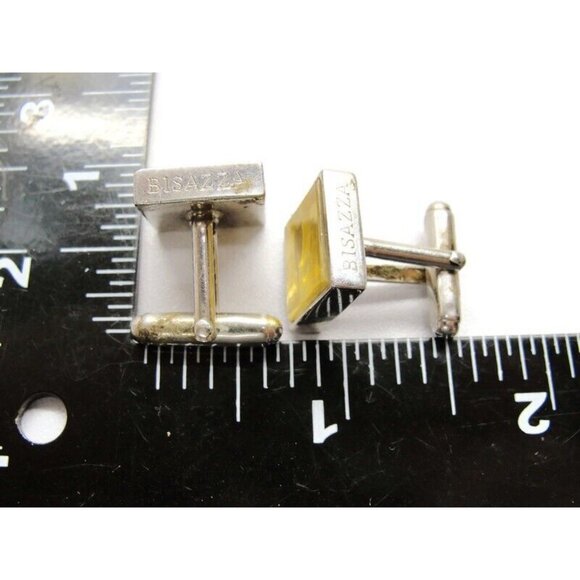 925 Sterling Silver Bisazza Yellow Marble Design Square Cufflinks Vintage - Picture 7 of 9